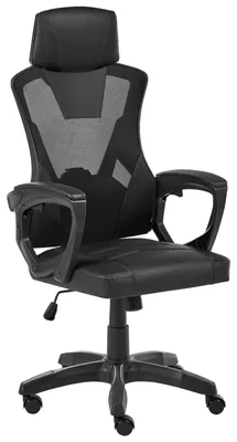 Produktbild von BELIANI Bürostuhl Schwarz Kunstleder mit Netzstoff Atmungsaktiv Drehbar Höhenverstellbar mit Wippfunktion Armlehnen Moderner Gamingstuhl