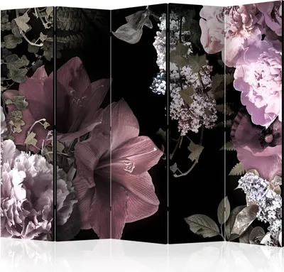 Immagine prodotto di Paravento bifacciale Fiori 225x172 cm 5 pezzi nero