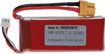 Produktbild von vhbw Akku kompatibel mit XT60 Stecker für Modellbau z.B. Racing Car, Helikopter, Flugzeug (2000mAh, 7,4V, Li-Polymer, 84 x 35 x 19 mm)