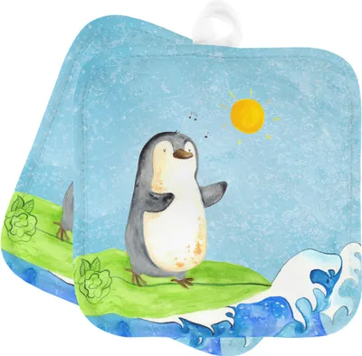 Produktbild von Mr. & Mrs. Panda Topfuntersetzer Pinguin Surfer - Eisblau - Geschenk, Urlaub, Ofenlappen, Hawaii, Kochlappen, Portugal, Topflappen Set, Motiviert, Optimistisch