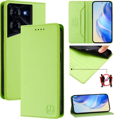 Produktbild von Lederhülle für Tecno Pova 5 Hülle Flip Brieftasche Kartenfächern Ständer Schutzhülle Grün