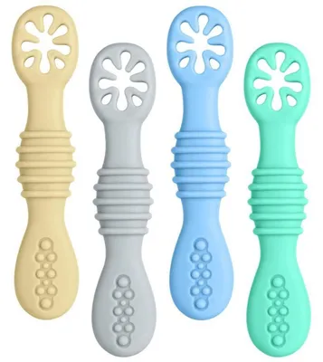 Image de Cuillères en silicone pour bébé, lot de 4, souples, idéales pour l'apprentissage de l'alimentation à partir de 4 mois, sans BPA, disponibles en plusieurs couleurs