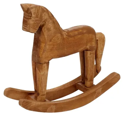 Produktbild von Schaukelpferd-Dekoration aus Holz, Pferdeornament für Wohnzimmer und Büro, 18,5 cm große Kiefernstatue