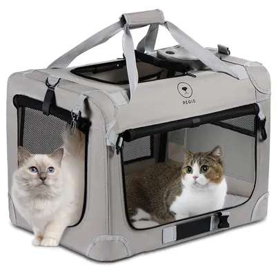 Produktbild von Katzentragetasche Haustiertragetasche Katzenbox - 61 x 41 x 41 cm - Für 2 Katzen - Klappbar - Mit Gitterfenstern
