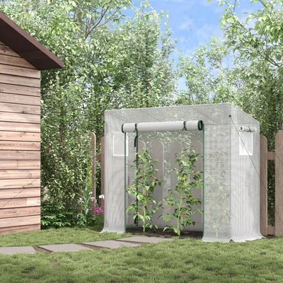 Produktbild von Sweiko Gewächshaus mit Seitenfenster, aufrollbare Tür, winddicht, Stahlrahmen, Kunststoffplane, weiß, 200 x 76 x 168 cm