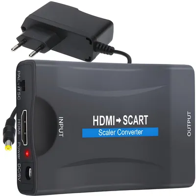 Produktbild von Konverter Adapter HDMI zu SCART Wandler AV Video Scaler HDTV 1080p Full HD mit Netzkabel DVD PC TV Projektor Audio HDMI-Kabel SCART Kabel, Retoo