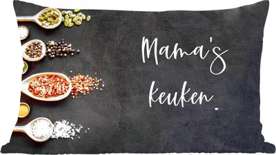 Produktbild von MuchoWow® Zierkissen Sofakissen Wohnzimmer Dekokissen 60x40 cm Mutter - Küche - Sprichwörter - Mamas Küche - Zitate - Kopfkissen - Polster mit Foto