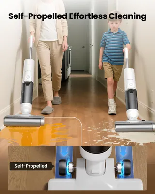 Image de Aspirateur sans fil 3-en-1, pour sols secs et humides - 60 minutes d'autonomie - Nettoyage automatique