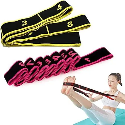 Produktbild von 2 Stück Yoga Stretch Gurt, Fitnessbander, Resistance Bands, Training Bänder, Resistance Latin Bands, Multi-Schleifen Verstellbares Übungsband, für Fitness, Tanztraining, Gymnastik (Rosa+Gelb)