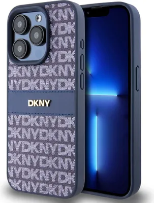 Obrázek produktu pro Kožené pouzdro Dkny Mono Stripe & Metal Logo pro Iphone 15 Pro - modré