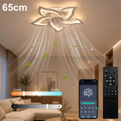 Produktbild von 65cm Deckenventilator mit Licht, Blüten-Design – 6 Windstufen, 3 Lichtfarben, stufenlos dimmbar, App & Fernbedienung, Sommer-/Winterbetrieb, Memory &