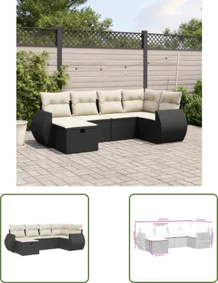 Produktbild von The Living Store 6-tlg. Garten-Sofagarnitur mit Kissen Schwarz Poly Rattan
