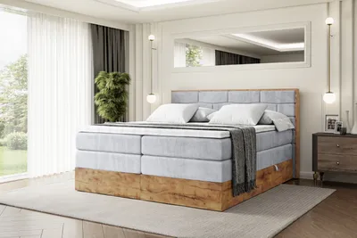 Produktbild von ALTDECOR Boxspringbett mit Matratze und Lattenrost, Topper, Polsterbett mit Bettkasten, Bett mit Stauraum H3- und H4- Matratze, Doppelbett, Springboxbett -LOLLI8 KING-200x200 - Grau Monolith