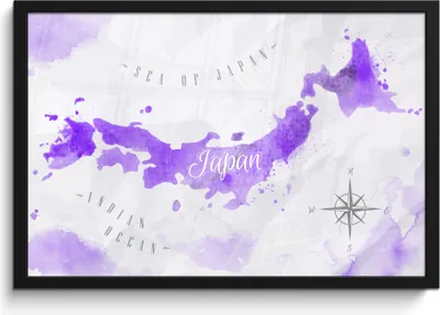 Produktbild von MuchoWow® MuchoWow® Gerahmtes Poster Weltkarten - Japan - Violett 60x40 cm - Poster mit zchwarzem Bilderrahmen - Printing - Wanddeko Schlafzimmer