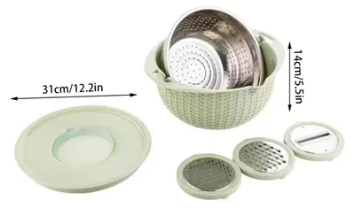 Immagine prodotto di Set 4 in 1 con setaccio e ciotola, grattugia multifunzione per carote e verdure, pulisci-frutta, setacci in acciaio inossidabile per la cucina