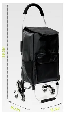 Produktbild von Klappbarer Einkaufstrolley mit Treppensteigern und Gummirädern, stabiler Einkaufswagen mit Kühlfach und abnehmbarer Einkaufstasche, 56 Liter