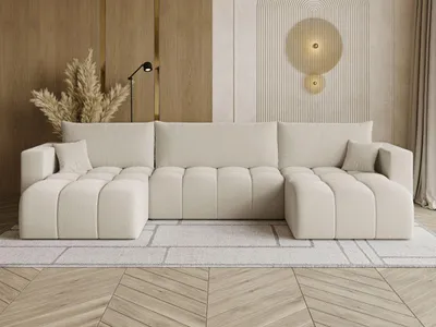 Produktbild von GrainGold Ecksofa U-Form Neva - Ecksofa mit Schlaffunktion, Bettkasten - Moderne Ecksofa, Wohnzimmer Sofa - Eckcouch mit Bouclé -Stoff - Beige (Quelle 05)