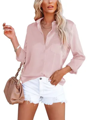 Immagine prodotto di Top elegante con scollo a V e maniche lunghe, realizzato in tessuto satinato