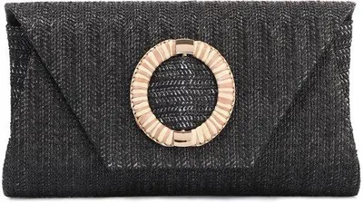 Immagine prodotto di Borsa da spiaggia in rafia da donna - elegante borsa a tracolla nera per l'estate, la spiaggia, matrimoni e cerimonie formali, borsa con tracolla rimovibile