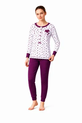 Produktbild von Damen Winter Thermo Pyjama Set Lang Schlafanzug