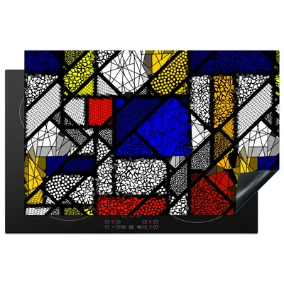Produktbild von KitchenYeah© Herdabdeckplatte Mondrian - Glasmalerei - Alte Meister - Kunstwerk - Abstrakt - Malerei , 80x52cm, Küche Deko, Glaskeramikkochfeld Herdabdeckung, Abdeckplatte fùr Kochfeld