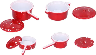 Obrázek produktu pro Sada pánví a hrnců pro panenky, kovová miniaturní sada nádobí v měřítku 1:12, kuchyňské doplňky, červená barva