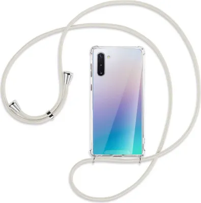 Produktbild von Handykette Backcover-Schutzhülle mit Band (Metall silberfarben) für Samsung Galaxy Note 10 (N970) - broken white