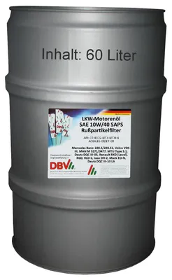 Produktbild von DBV-LKW-Motorenöl SAE 10W/40 SAPS für Rußpartikelfilter 60-Liter-Fass