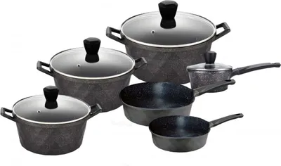 Produktbild von 12-Teilig Kochtopf Set Induktion Kochtöpfe Diamant Topf Induktion Alu Guss Töpfe Deckel Handschuhe Grau
