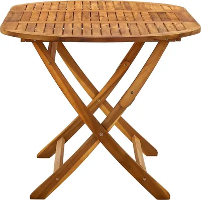A wooden folding garden table.