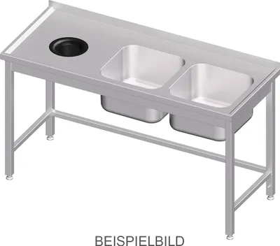 Produktbild von Spültisch ohne Grundboden, mit Abfallloch, 1700x700x850 mm, mit zwei Becken links, mit Aufkantung, verschweißt