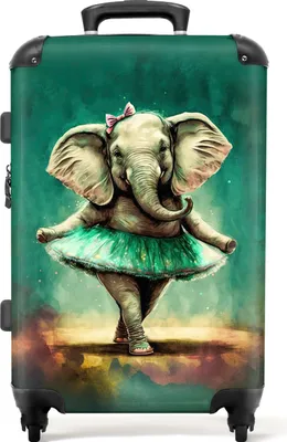 Produktbild von NoBoringSuitcases.com® Großer Koffer - Elefant - Ballerina - Farbe - Bogen - Porträt - Kinder - Kombinationsschloss TSA - Hartschalen Trolley 4 Rollen - 72 liter - Reisekoffer - 66 cmKoffer Mittelgroß 67x43x25 cm, 72L,
