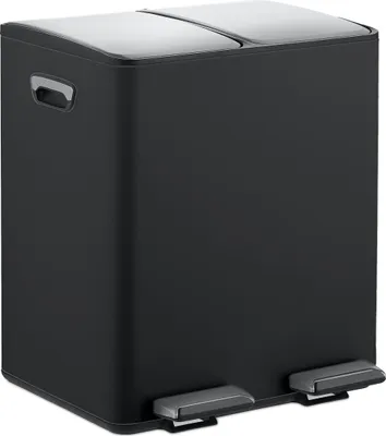 Immagine prodotto di Cestino Relaxdays, 2 scomparti da 15 l ciascuno, secchielli interni estraibili, pedale, cucina, cestino a pedale, ferro, nero/argento