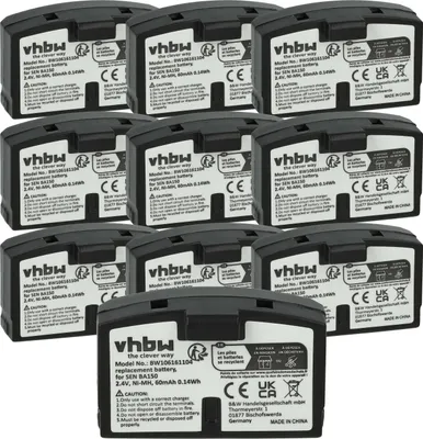 Produktbild von vhbw 10x Akku Ersatz für Sennheiser BA151, BA150 für Wireless Headset Kopfhörer (60 mAh, 2,4 V, NiMH)