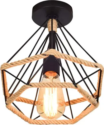 Produktbild von 25cm Pendelleuchte Kreatives Hanfseildesign Industrielle Metall Deckenleuchte Industrieller Stil (schwarz)