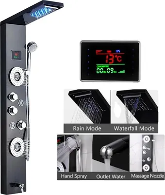 Produktbild von LED Dusche Panel, Wasserfall Regen, Digitale Anzeige, Schwarz 8006