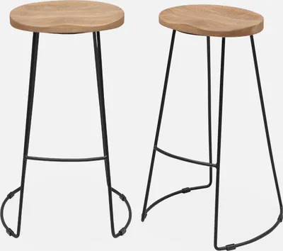 Produktbild von sweeek - 2er Set Barhocker aus Mangoholz und Stahl, Fußstütze, 75 cm - Natur