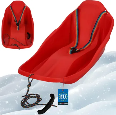 Produktbild von KOTARBAU® Bob Schlitten mit Lehne 72 x 37 x 32 cm Kinderbob Kunststoff Schlitten für Kinder mit Rückenlehne Schneeschlitten Kinderschlitten mit Sicherheitsgurt & Zugseil Rot