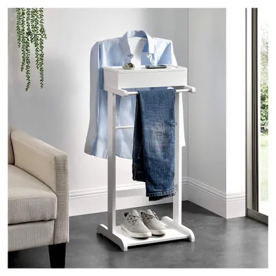Produktbild von Herrendiener Stummer Diener mit Kleiderbügel und Hosenhalter Schlafzimmer Kleiderständer mit Schuhablage und Fach 44 x 35 x 110 cm Weiß