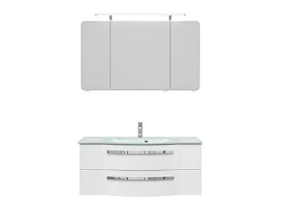 Produktbild von PELIPALSerie 4005 9921200111 Block bestehend aus:Glas-Waschtisch, Unterschrank, Spiegelschrank mit Leuchte / 120cm
