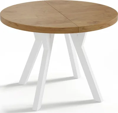 Obrázok produktu pre Dizajnový okrúhly rozkladací jedálenský stôl - loftový štýl, industriálny, úsporný - biele nohy - 100-200 cm - 6-8 miest -Dub Lancelot - 200 cm