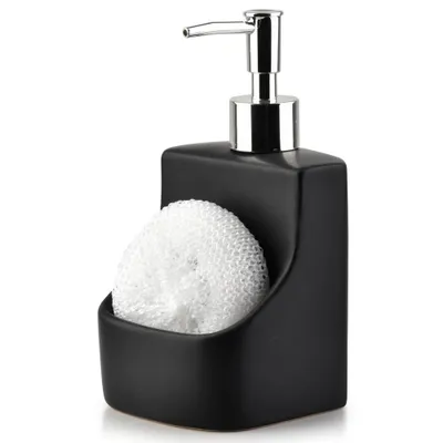 Immagine prodotto di Vilde dispenser di detersivo con porta-spugna e spugna Dosatore di sapone da cucina in Vetroceramica nero 400 ml