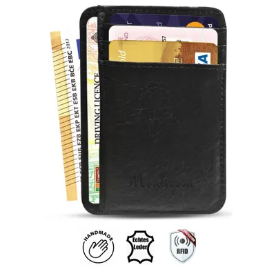 Produktbild von Kartenetui aus 100% Echtleder, ultra slim & flach, Platz für 12 Kreditkarten, RFID-Schutz, Mini Geldbörse mit transparenter Rückseite, stilvolles Desi