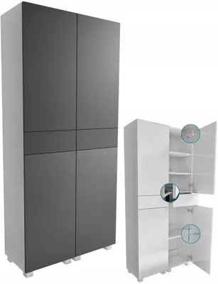 Zdjęcie produktu dla słupek łazienkowy 80cm (2x40) wiszący stojący biały mat + szary mat