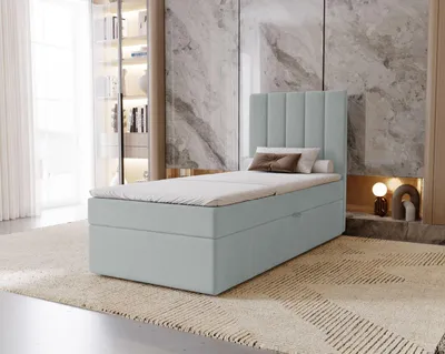Obrázek produktu pro Hotelová jednolůžková postel 100x200 GRETNA - popelavá + topper