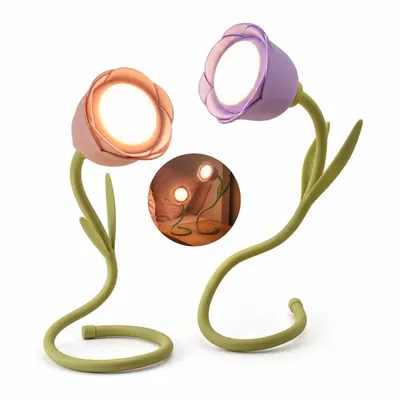 Produktbild von Rosenlampe LED mit Akku, dekorative Blumen Tischlampe mit stufenloser Dimmung, warmweißes Licht, USB wiederaufladbar, romantische Nachtleuchte