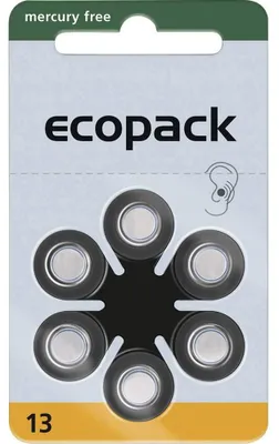 Produktbild von Ecopack 13 - Zink-Luft Hörgeräte Knopfzelle - 6er Pack