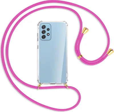 Produktbild von Handykette Backcover-Schutzhülle mit Band (Metall goldfarben) für Samsung Galaxy A52 4G / 5G, A52s 5G - hot pink