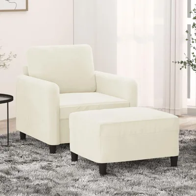 Produktbild von Cremefarbener Samtsessel mit Hocker, 60 cm Sitzbreite und stabilem Metallgestell für Wohnzimmer, Schlafzimmer und zum Lesen