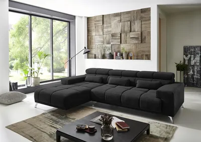 Produktbild von Wohnlandschaft >Starlett< elektr. Sitztiefenverstellung, 3 Kissen, schwarz - 285x99x201 (BxHxT)